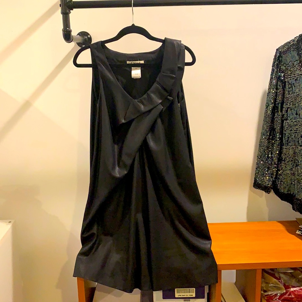 Chloé Cocoon Dress Black LBD Silk/Wool  Luxury Black Dress Zippers Elegant